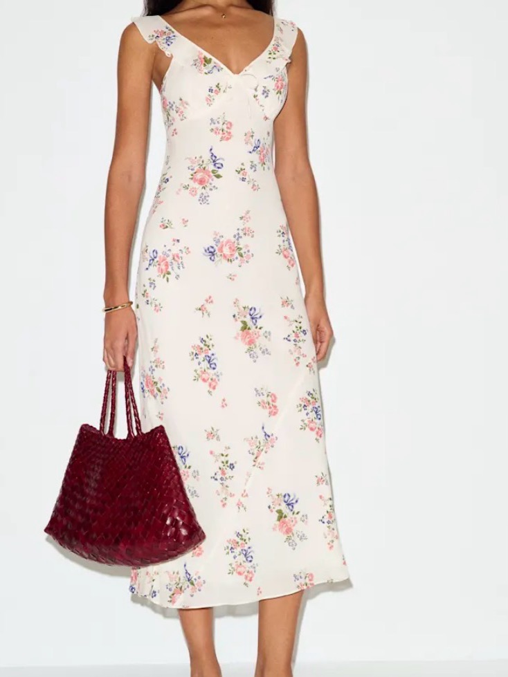Reformation Teleia Floral V-Neck Midi Dress In Cream